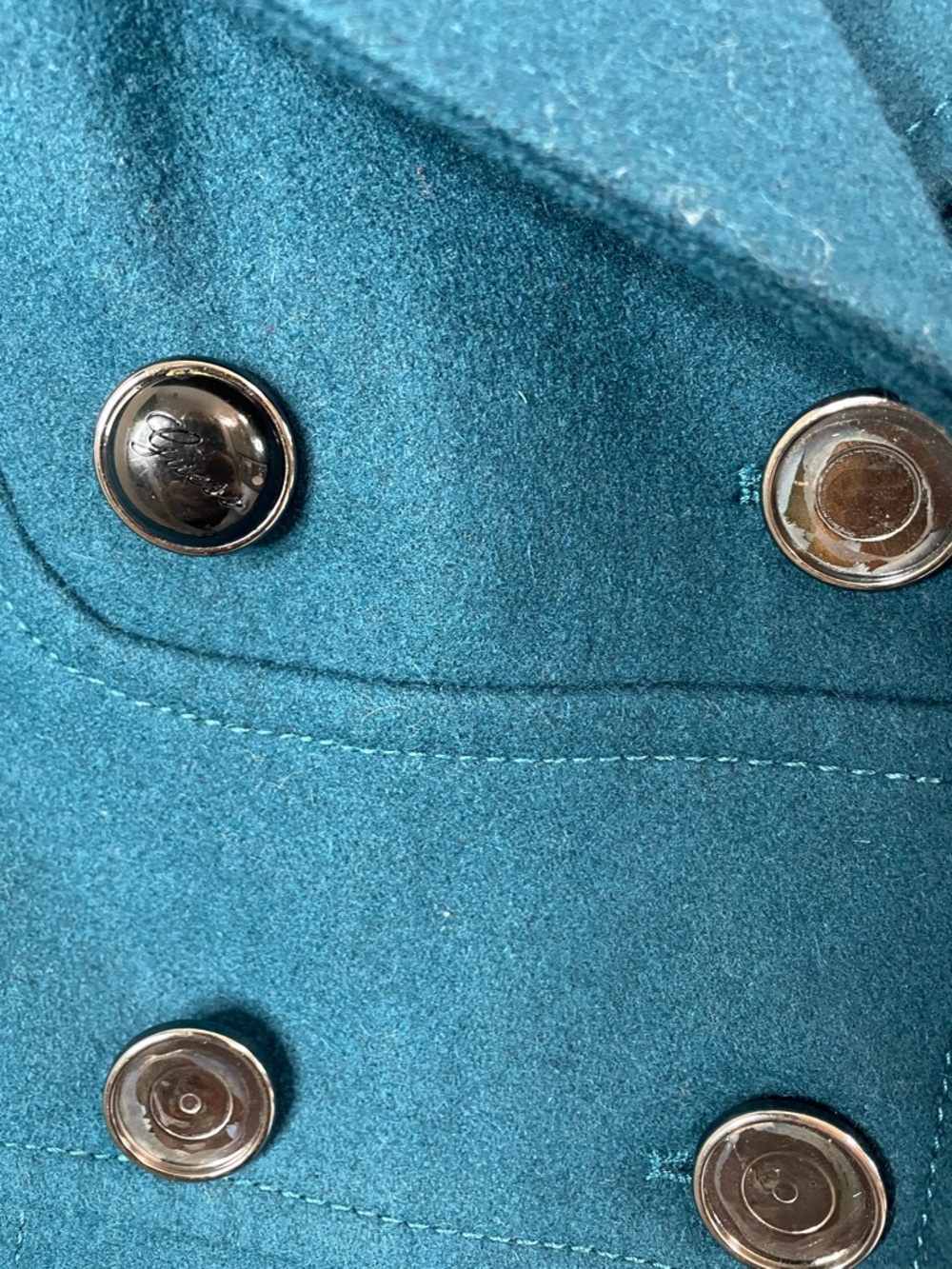 Guess Teal Double-Breasted Wool-Blend Peacoat - Picture 9 of 9